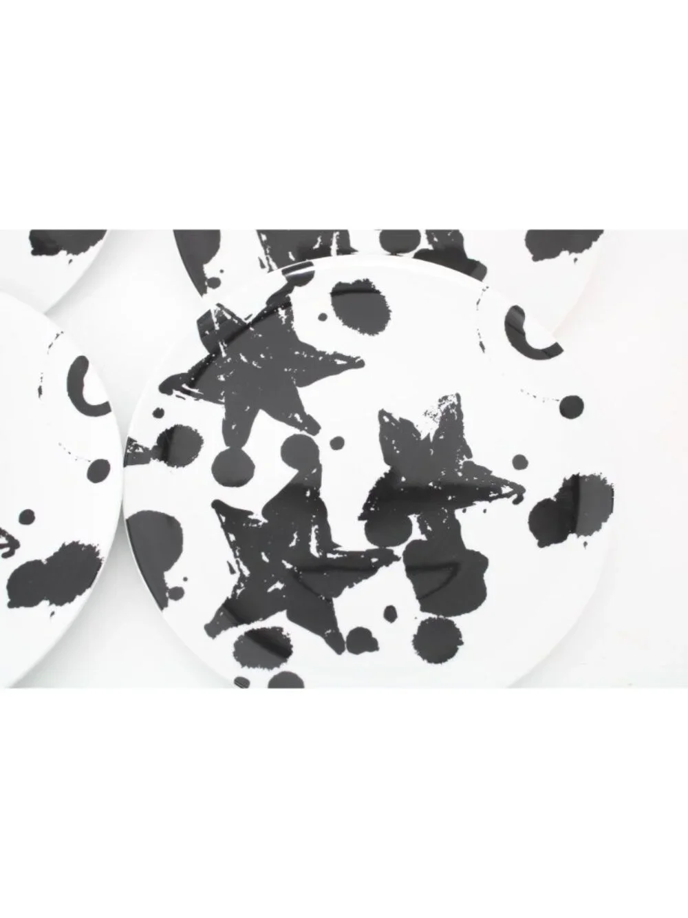 4 Ikea Black White Stars Dots Limited Edition Dinner Plate 23102 94456